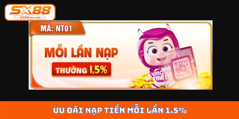 Ưu đãi nạp tiền mỗi lần 1.5%